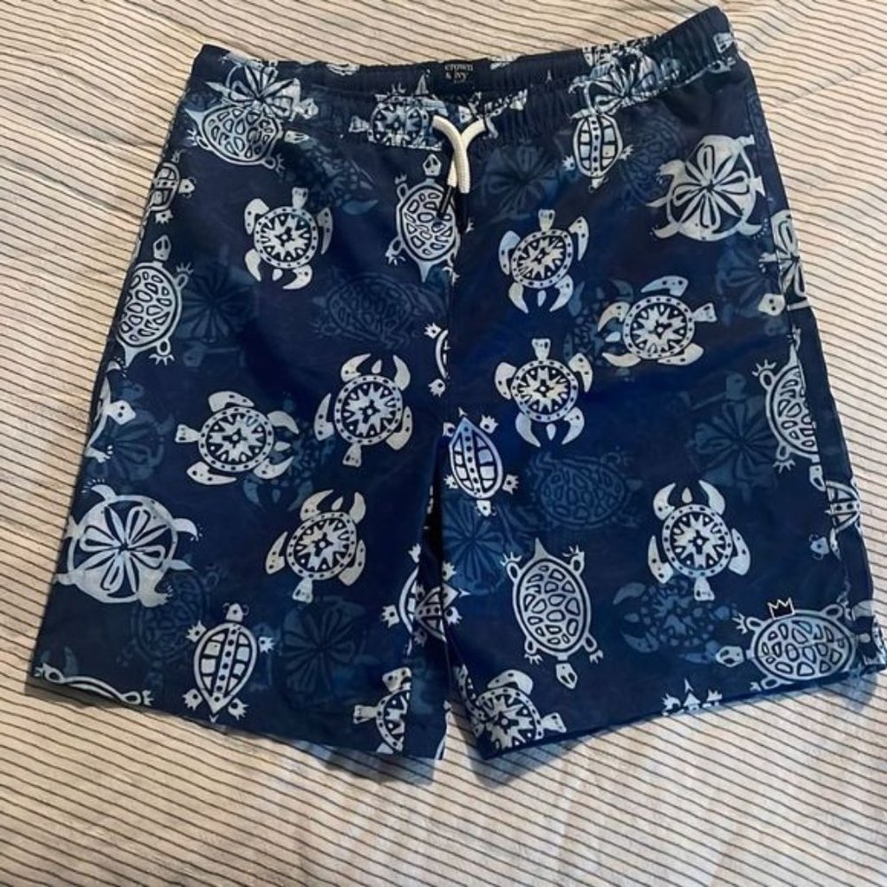 Crown & Ivy boys swimming trunks, navy with blue and white turtles, size medium,